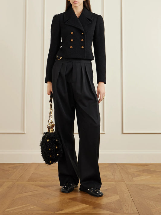 Image of Flats. Product name - Studded Textured-leather Slip-ons in Black colour by brand - Chloé