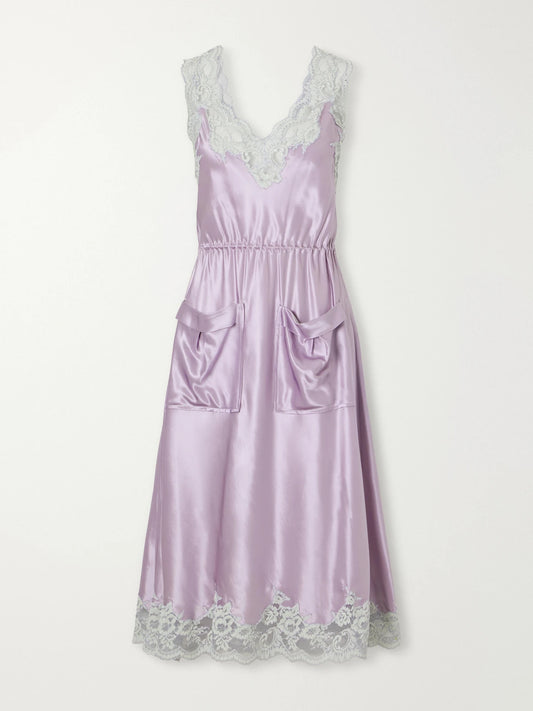 RABANNE Lace-trimmed Satin Midi Dress