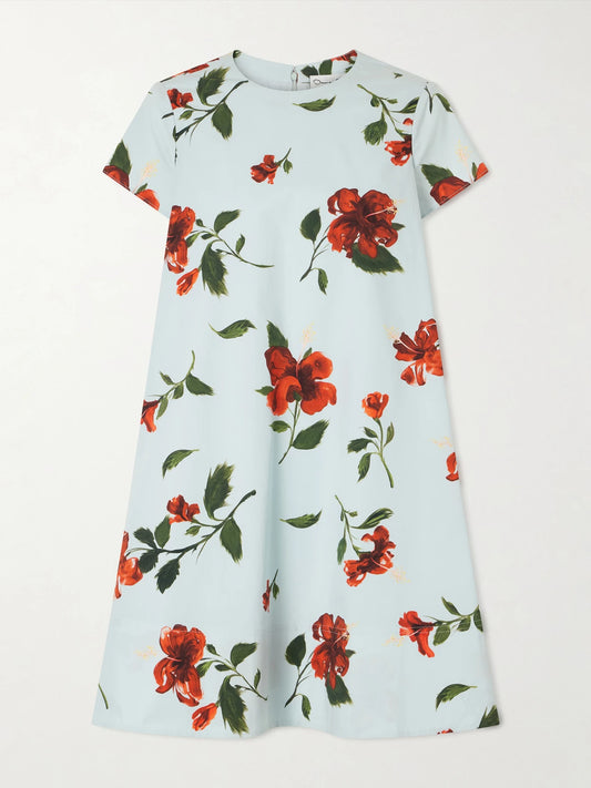 Oscar de la Renta Floral-print Cotton-blend Poplin Mini Dress