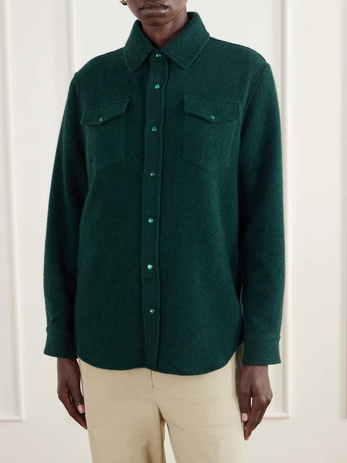 God's True Malachite Basketweave Brushed Cashmere Shirt