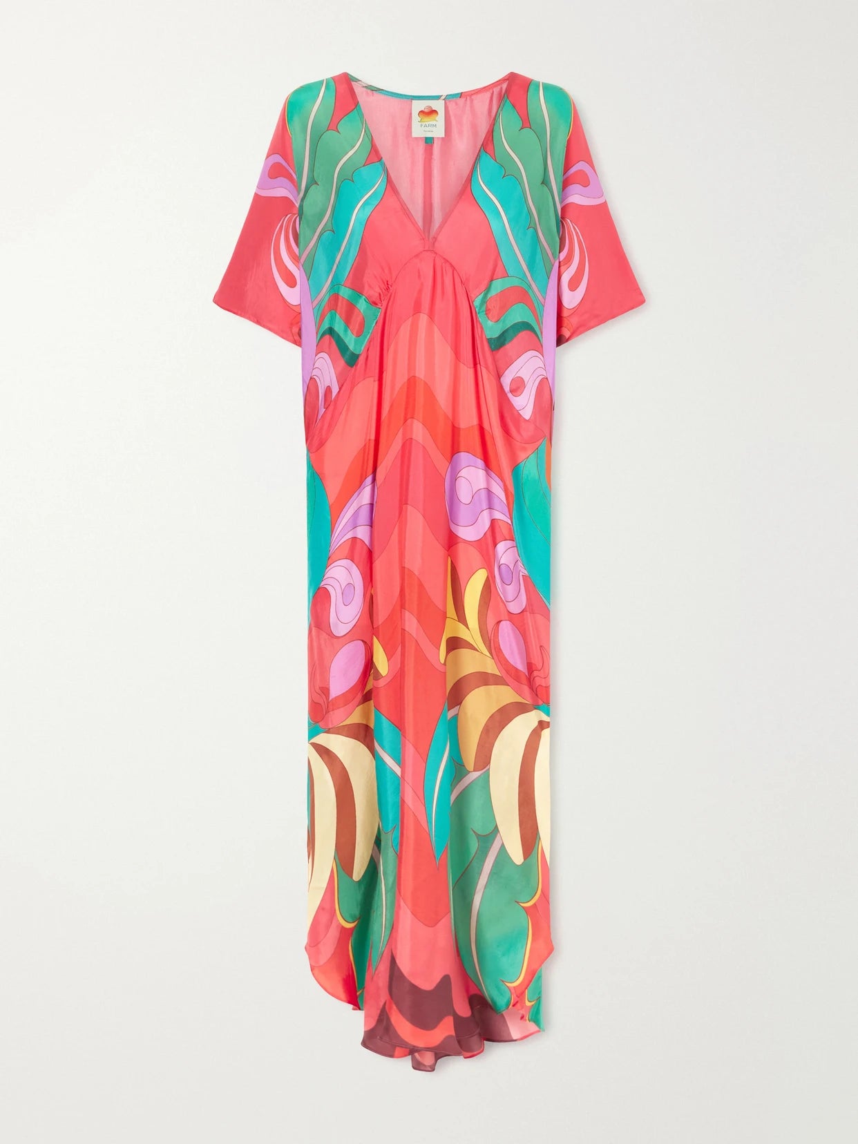 Image of Dresses. Product name - Printed Satin Coverup in Red colour by brand - Farm Rio
