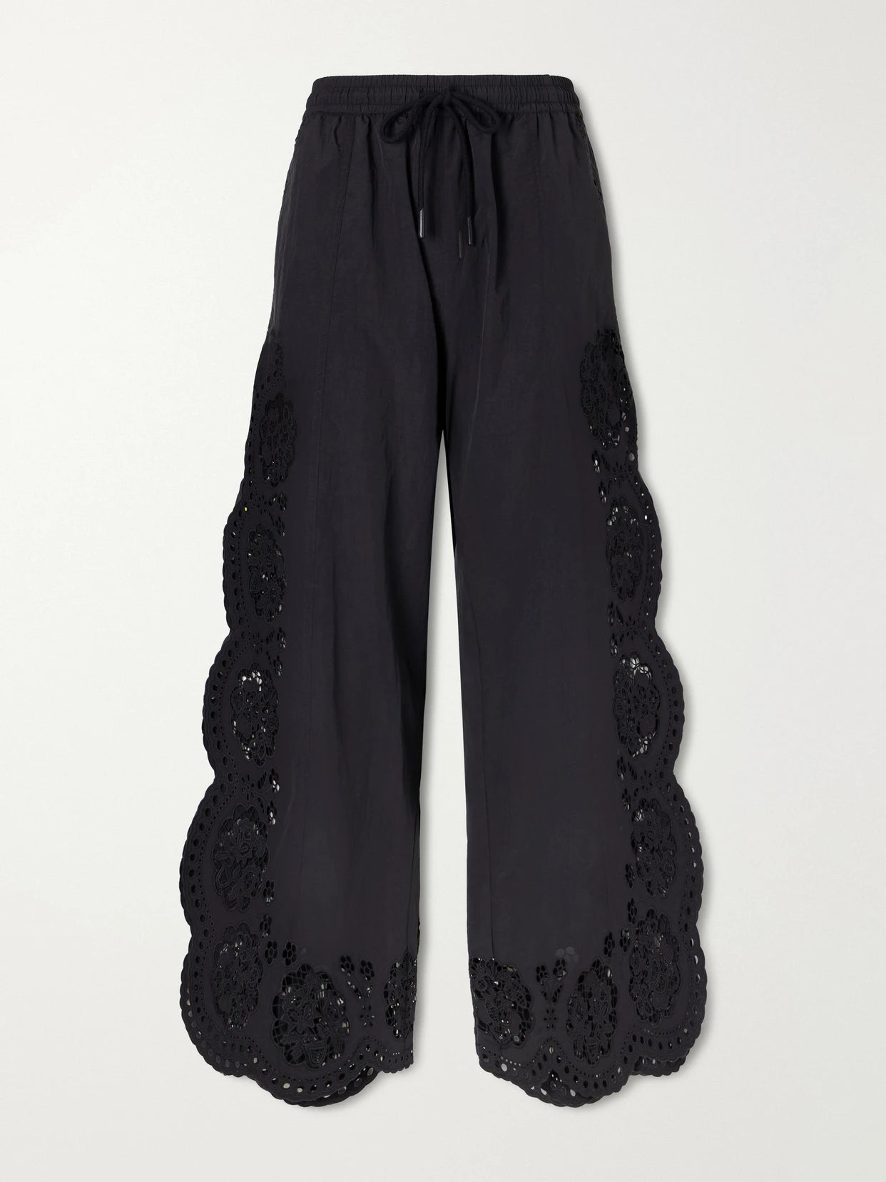 Vittoria Broderie Anglaise-trimmed Shell Wide-leg Pants