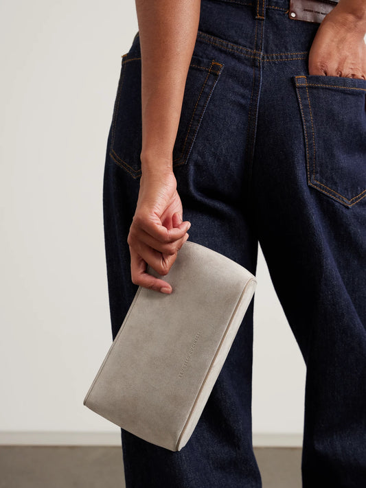 Image of Health & Beauty. Product name - Suede Pouch in Beige colour by brand - Brunello Cucinelli