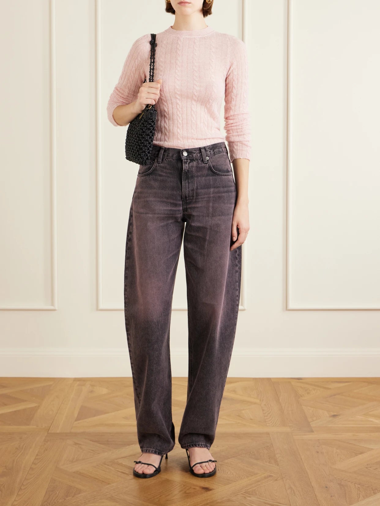 Image of Jeans. Product name - Bibi High-rise Wide-leg Jeans in Dark purple colour by brand - Haikure