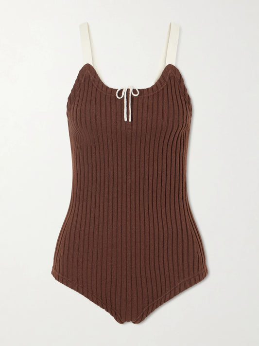 Color-block Ribbed-knit Wool And Cotton-blend Bodysuit