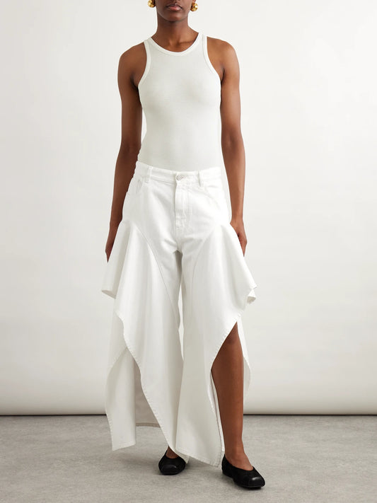 Image of a model wearing Tops. Product name - Ribbed-knit Bodysuit in Off-white colour by brand - Alaïa