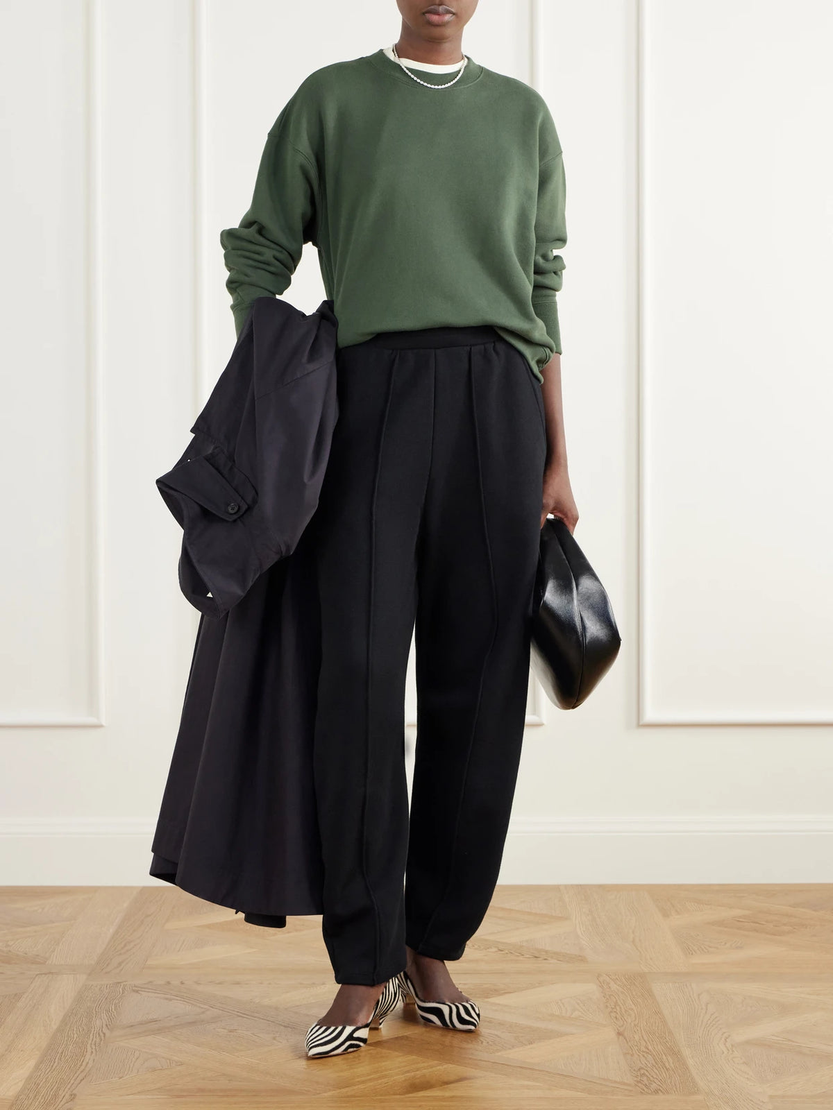 Image of Sleepwear & Loungewear. Product name - The Baggy Crew French Cotton-terry Sweatshirt in Green colour by brand - Jamie Haller