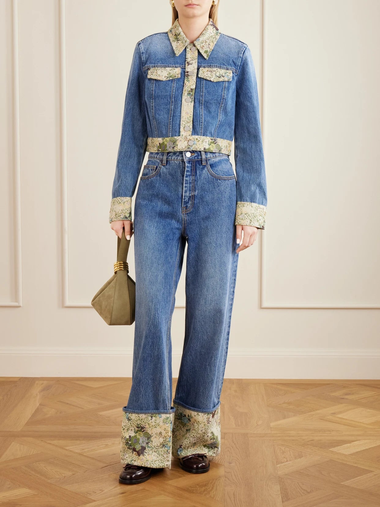 Image of Coats & Jackets. Product name - Marcel Printed Denim Jacket in Indigo colour by brand - ALÉMAIS