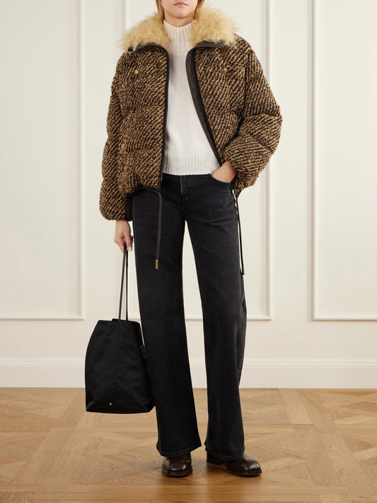 Image of Coats & Jackets. Product name - Dynamique Plush-trimmed Bouclé Quilted Down Jacket in Multi colour by brand - Moncler