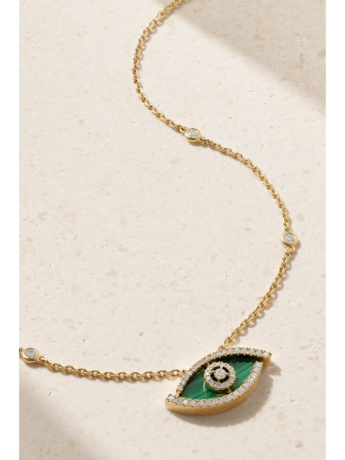 Lucky Eye 18-karat Gold, Malachite And Diamond Necklace