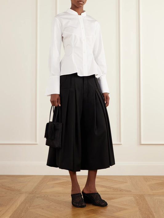 Image of a model wearing Tops. Product name - Cotton-poplin Shirt in White colour by brand - LIBEROWE