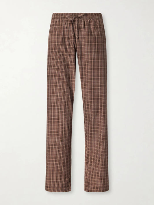 Image of Lingerie. Product name - Checked Organic Cotton Pajamas Pants in Brown colour by brand - TEKLA