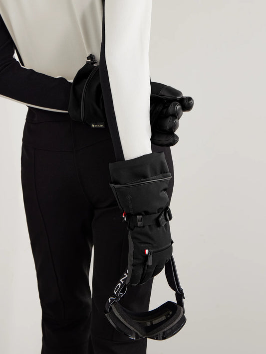 Image of Gloves & Mittens. Product name - Appliquéd Paneled Gore-tex And Leather Gloves in Black colour by brand - Moncler Grenoble