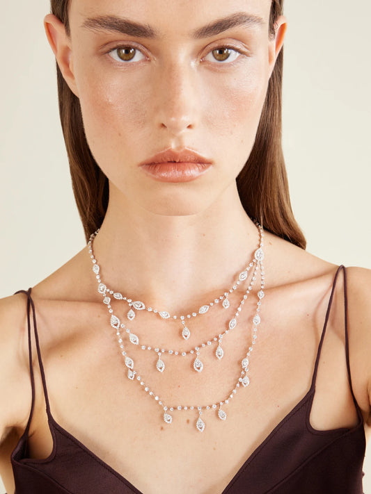 Image of Necklaces. Product name - Le Jardin 18-karat White Gold Diamond Necklace in Multi colour by brand - David Morris