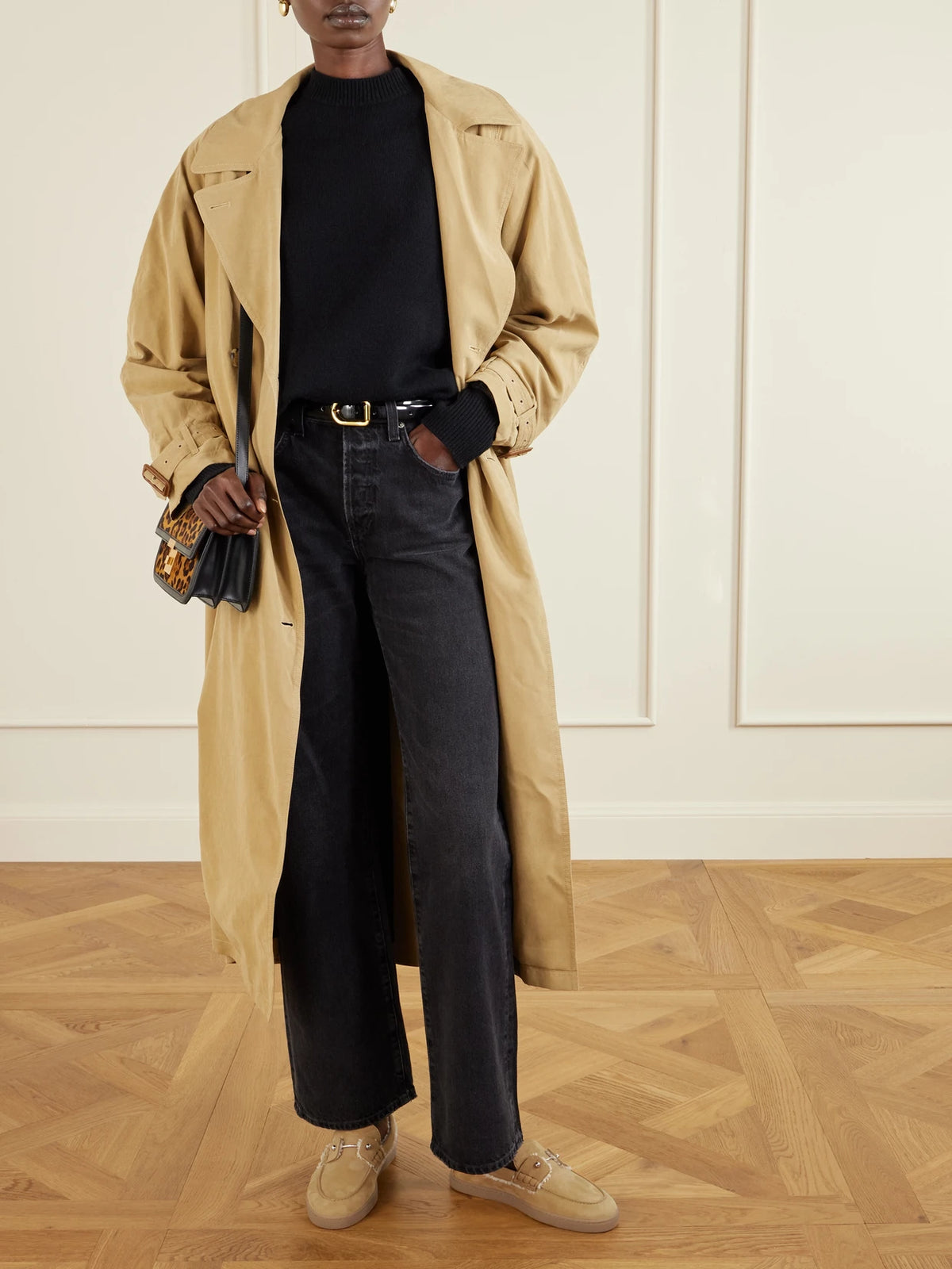 Image of Flats. Product name - Chambeliboat Shearling-lined Suede Loafers in Tan colour by brand - Christian Louboutin
