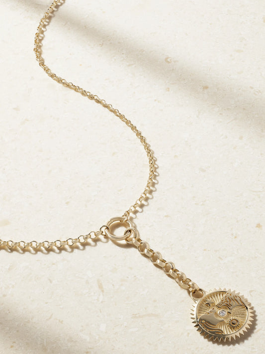 Solar & Lunar + Small Mixed Belcher 18-karat Gold Diamond Necklace
