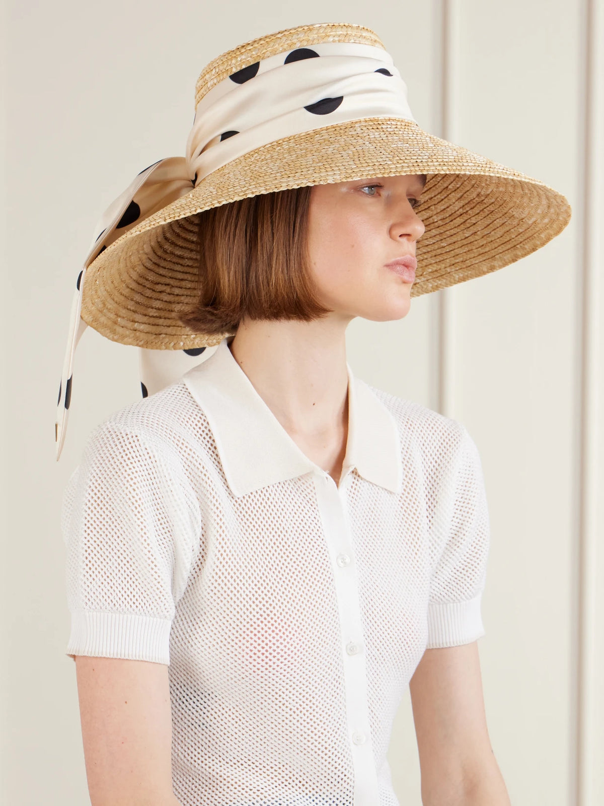 Image of Hats. Product name - Mirabel Satin-trimmed Straw Sunhat in Neutral colour by brand - Eugenia Kim