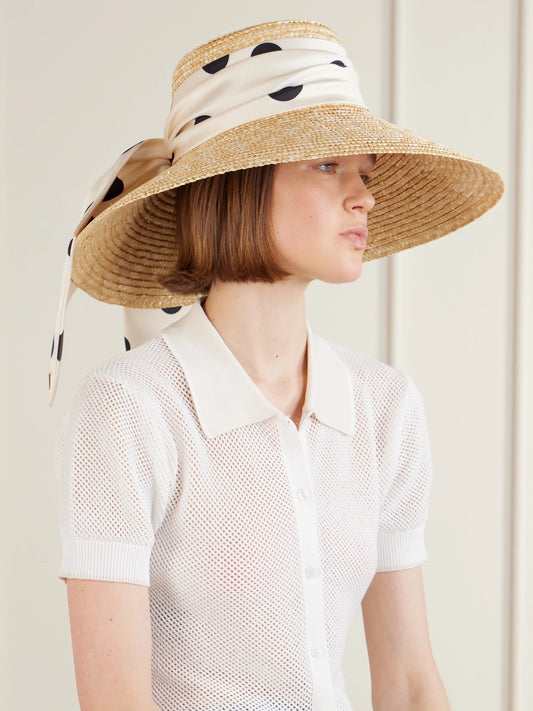 Image of Hats. Product name - Mirabel Satin-trimmed Straw Sunhat in Neutral colour by brand - Eugenia Kim