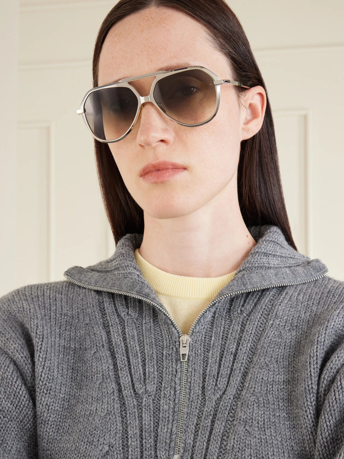 Image of Sunglasses. Product name - + Lou Lou De La Falaise Louise Aviator-style Titanium Sunglasses in Silver colour by brand - Jacques Marie Mage
