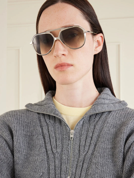 Image of Sunglasses. Product name - + Lou Lou De La Falaise Louise Aviator-style Titanium Sunglasses in Silver colour by brand - Jacques Marie Mage