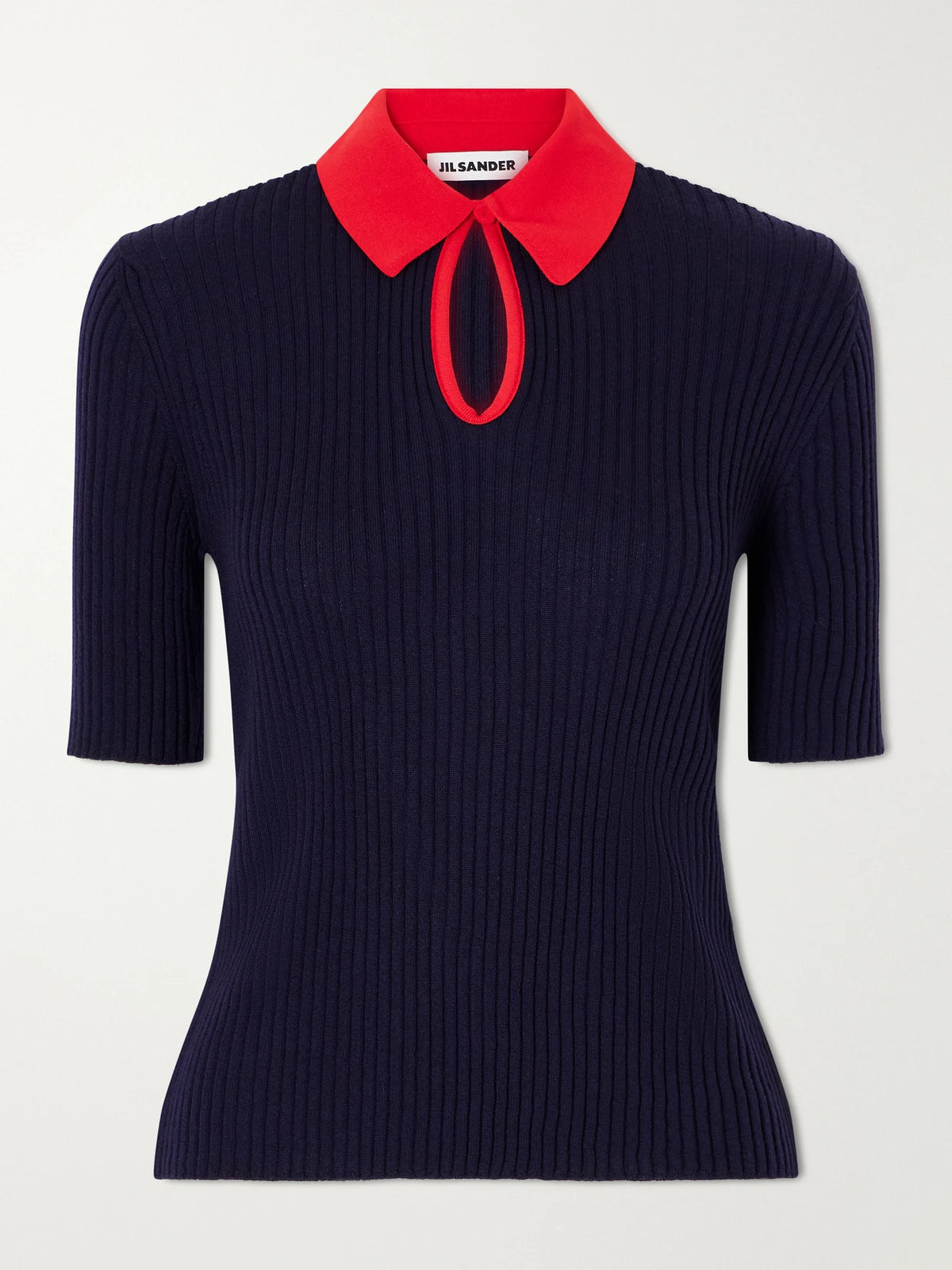 Jil Sander Two-tone Ribbed Wool Polo Shirt
