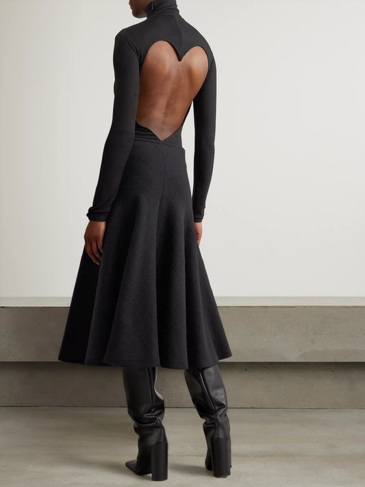 Image of Bodysuits. Product name - Open-back Jersey Turtleneck Bodysuit in Black colour by brand - Alaïa
