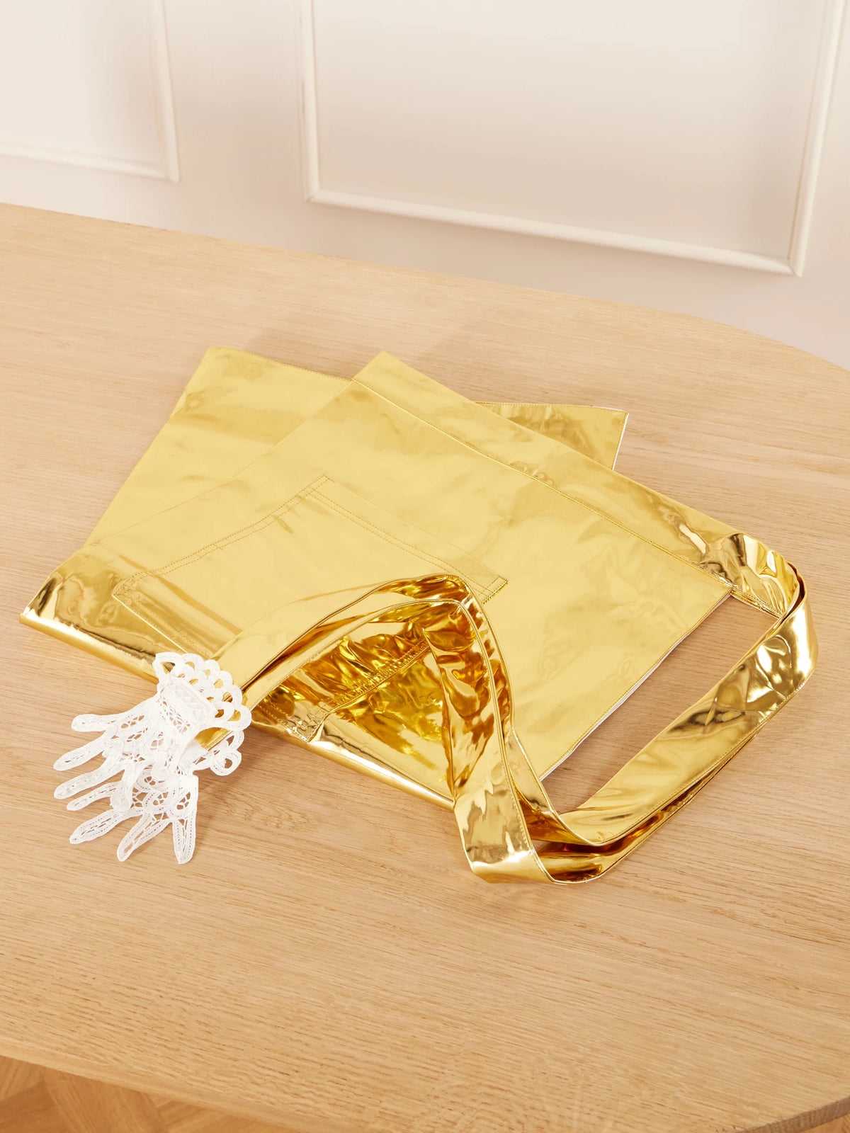 Lace-trimmed Metallic Pvc Apron