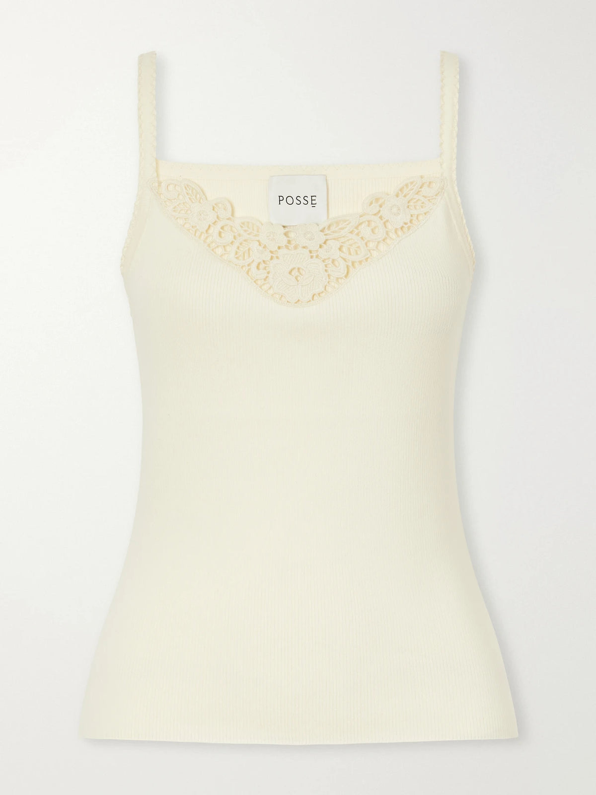 Posse Posy Guipure Lace-trimmed Ribbed Cotton-blend Jersey Tank