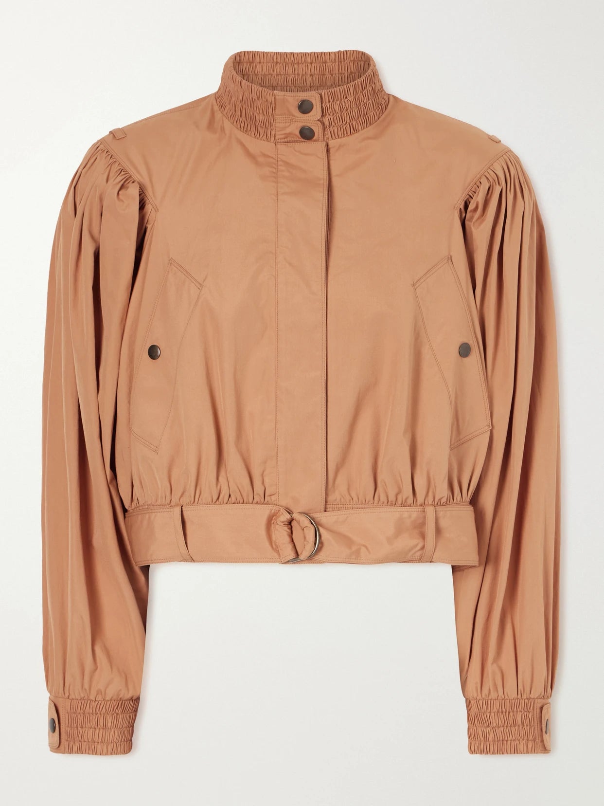 Image of Coats & Jackets. Product name - Cropped Belted Gathered Cotton-poplin Jacket in Beige colour by brand - Chloé