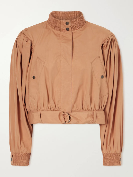 Image of Coats & Jackets. Product name - Cropped Belted Gathered Cotton-poplin Jacket in Beige colour by brand - Chloé