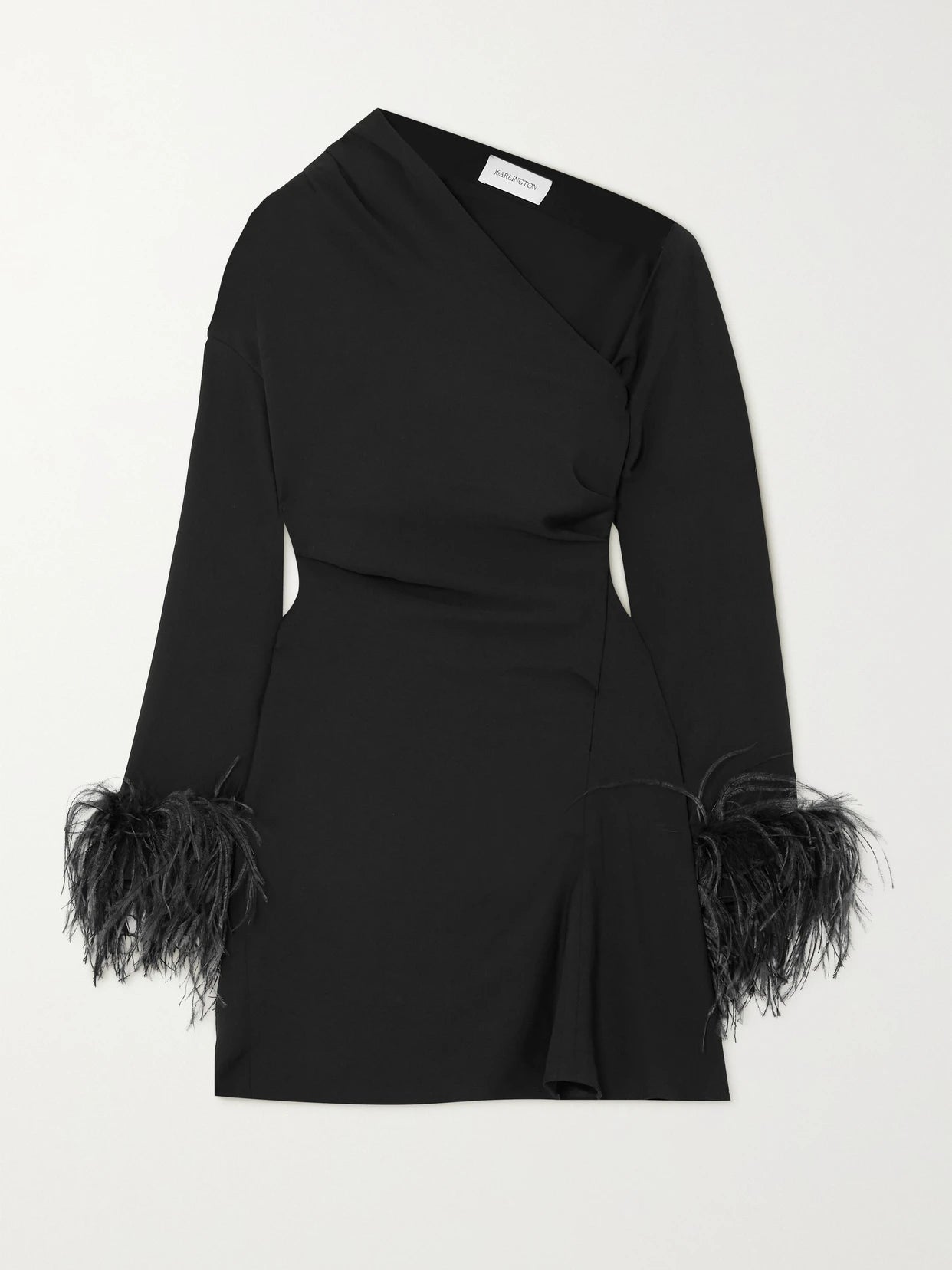 Adelaide One-shoulder Feather-trimmed Crepe Mini Dress