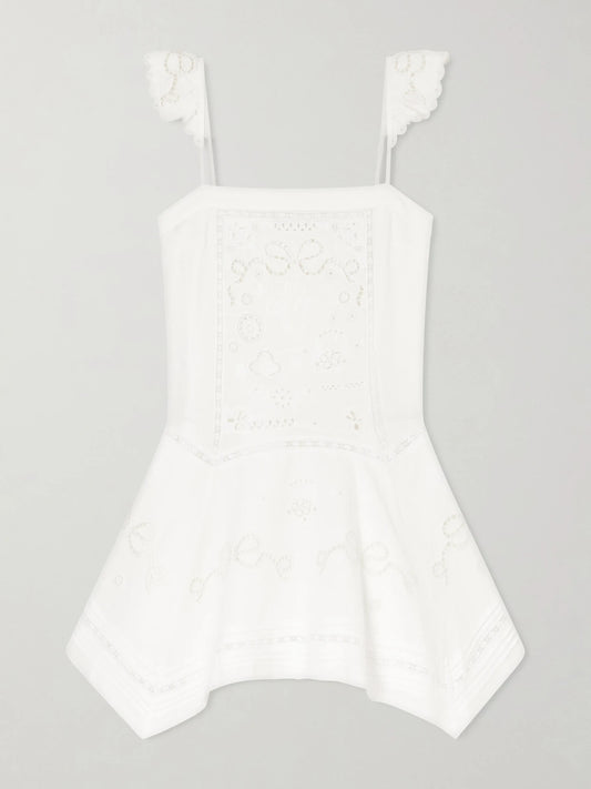 Image of Dresses. Product name - Asymmetric Embroidered Linen And Cotton-blend Midi Dress in White colour by brand - Self-Portrait