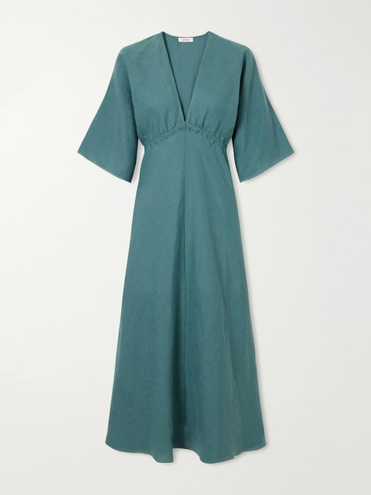 Eres Brilliance Gathered Linen Midi Dress