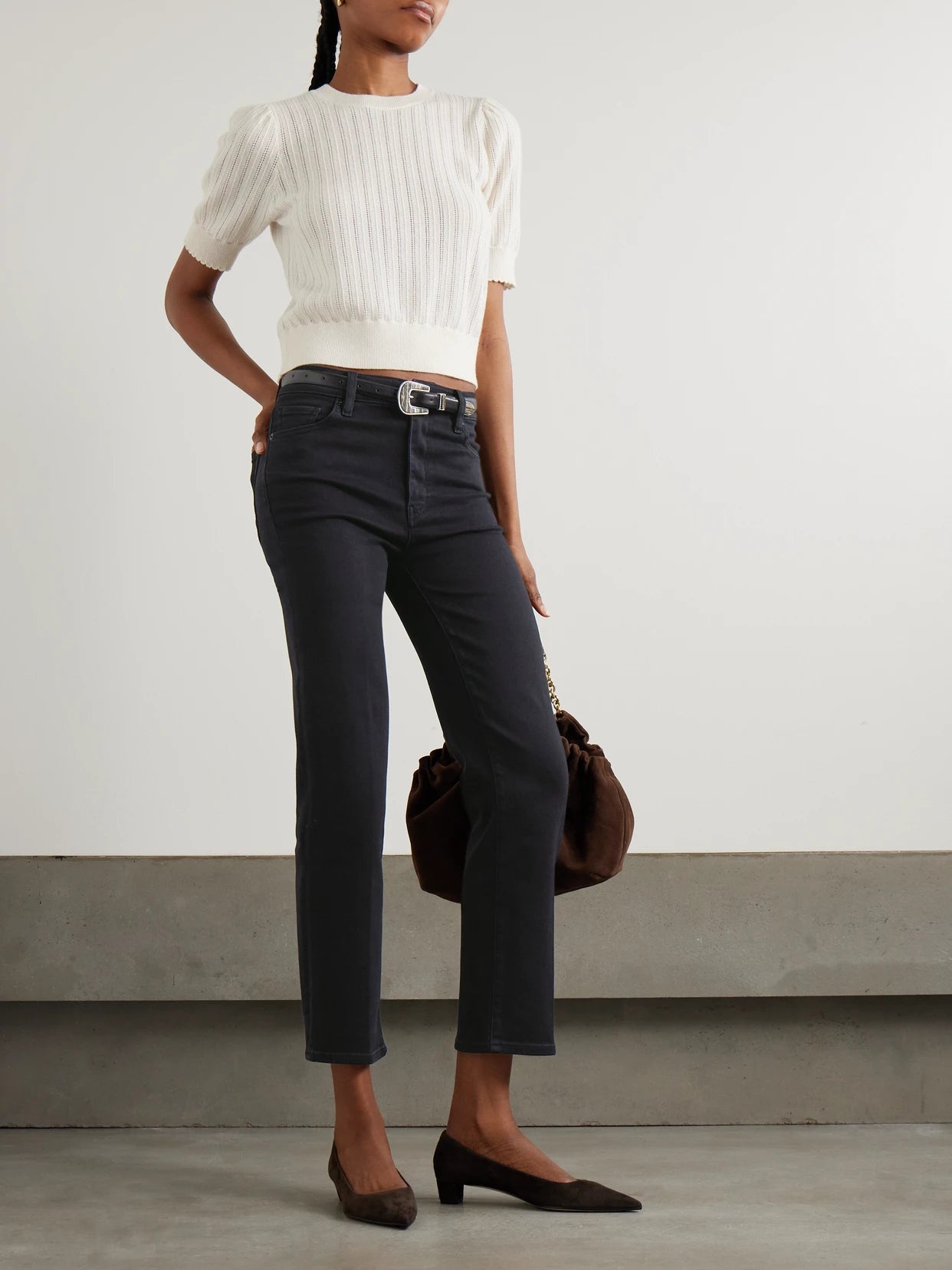 Image of Jeans. Product name - Le Sleek High-rise Straight-leg Jeans in Black colour by brand - FRAME