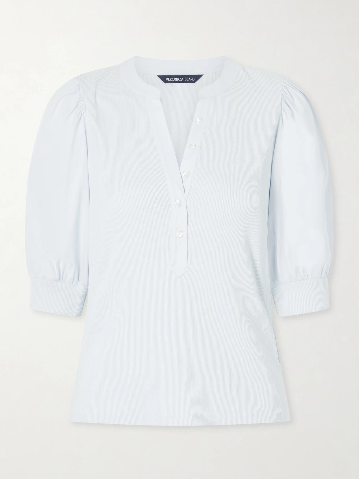 Coralee Poplin And Ribbed Stretch-pima Cotton-jersey Top