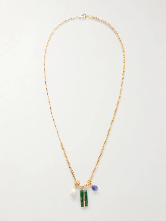 The Stone Bar Gold-tone Agate, Pearl And Lapis Lazuli Necklace