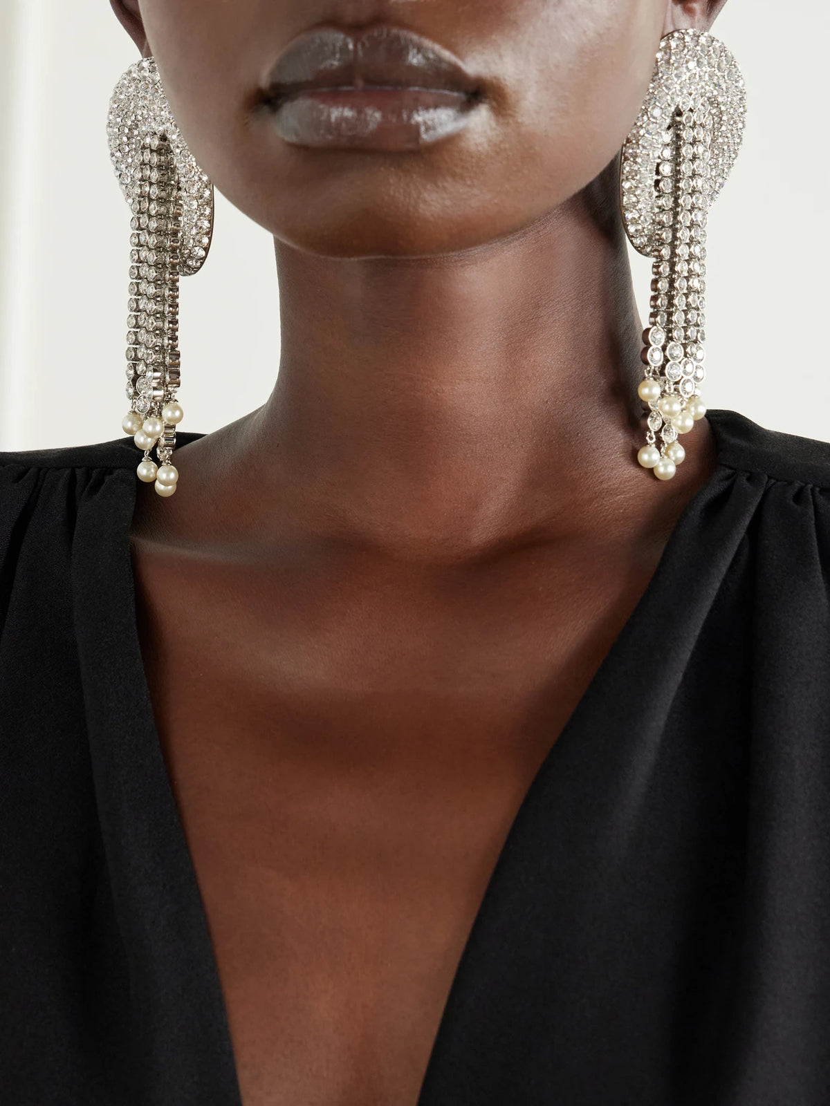 Image of Earrings. Product name - Kabarett Silver-tone Crystal And Bead Earrings in Multi colour by brand - Valentino Garavani