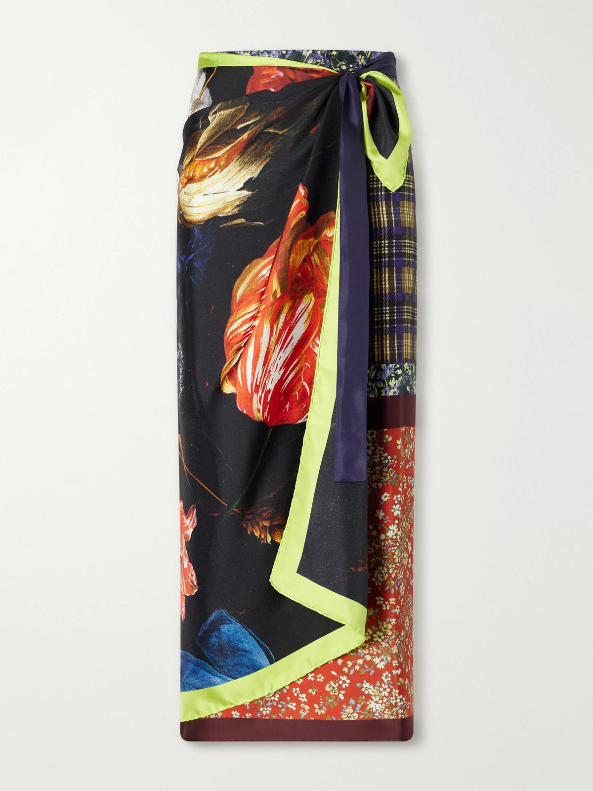 Dries Van Noten Floral-print Silk-satin Wrap Midi Skirt