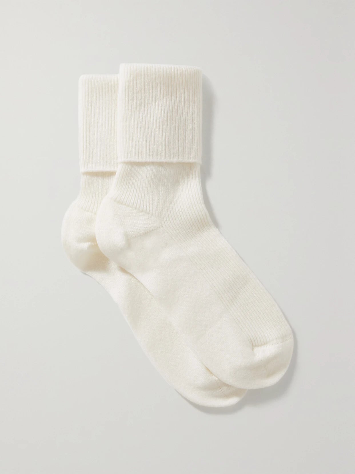 Image of Lingerie. Product name - Ribbed Cashmere-blend Socks in Cream colour by brand - Johnstons of Elgin