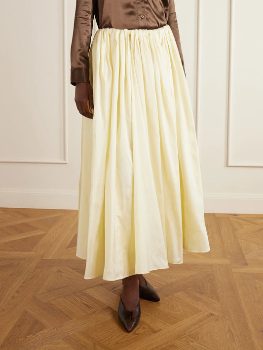 Abadia Elodie Pleated Duchess-satin Midi Skirt