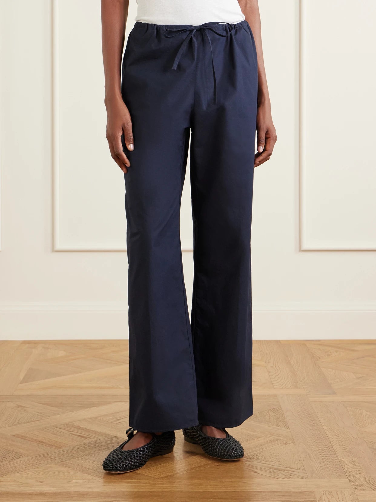 Josephine Drawstring Organic Cotton-poplin Straight-leg Pants