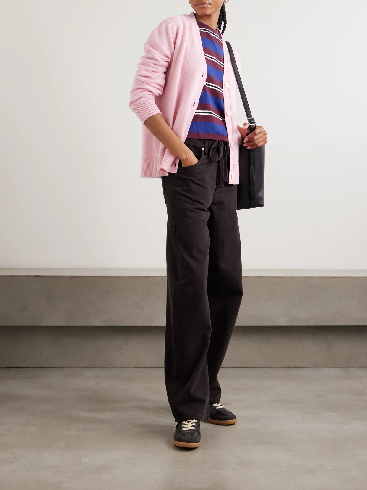 Image of a model wearing Outerwear. Product name - Ava Wool Cardigan in Pastel pink colour by brand - &Daughter
