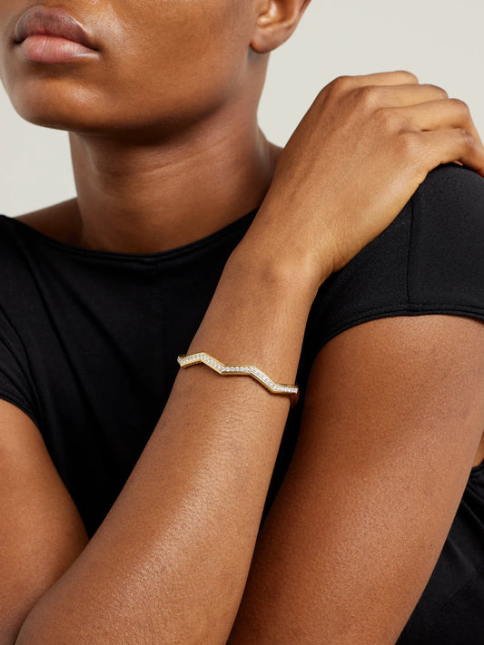 Image of Bracelets. Product name - Stax 18-karat Gold Diamond Cuff in Multi colour by brand - David Yurman