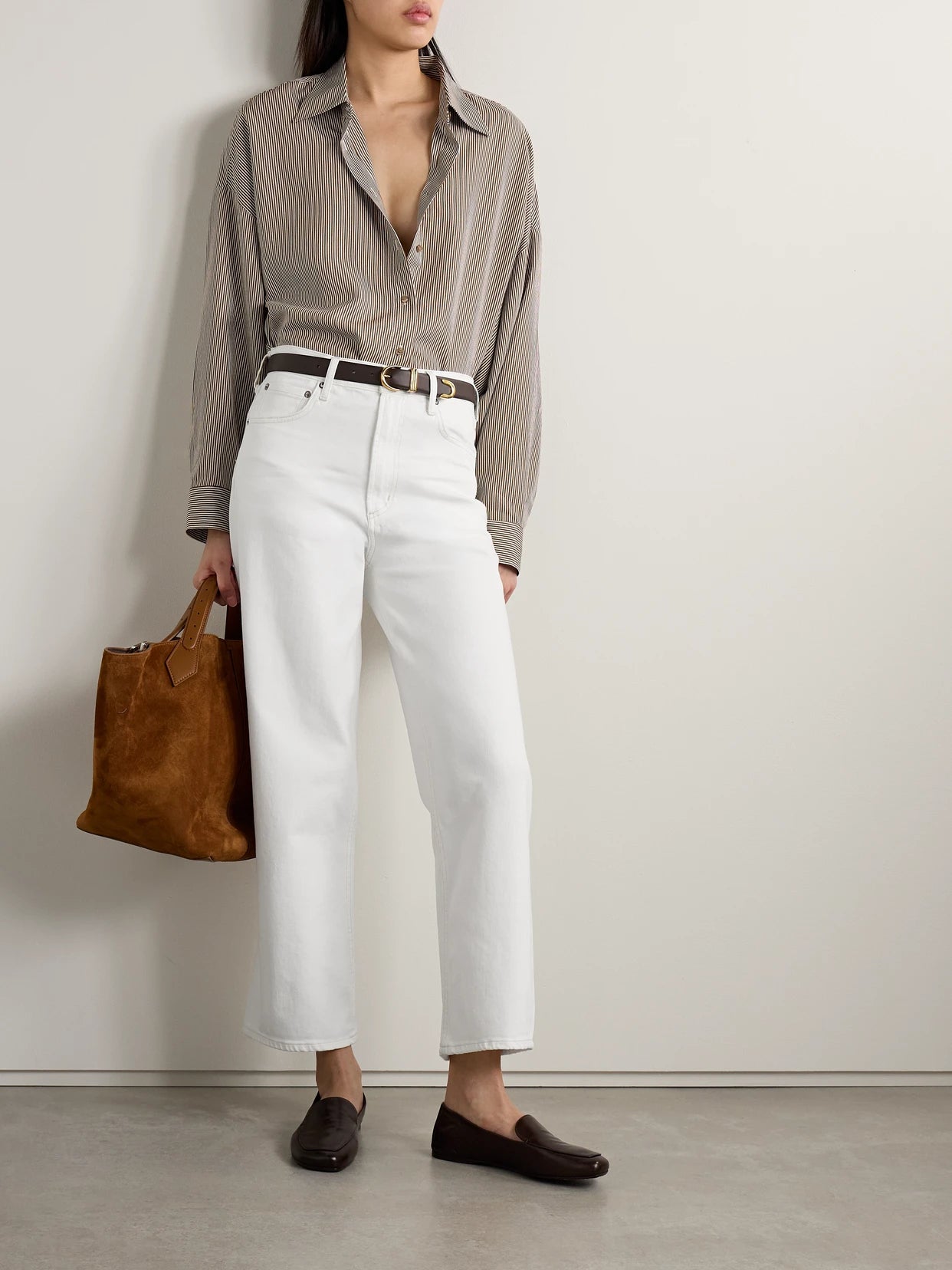 Image of Jeans. Product name - Ren High-rise Wide-leg Jeans in White colour by brand - AGOLDE