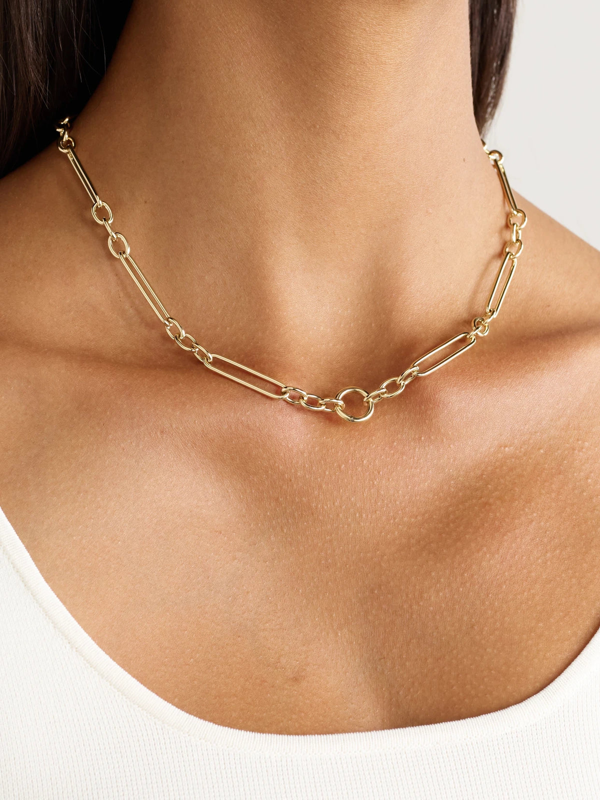 Image of Necklaces. Product name - Trombone Link 14-karat Gold Necklace in Multi colour by brand - Lucy Delius