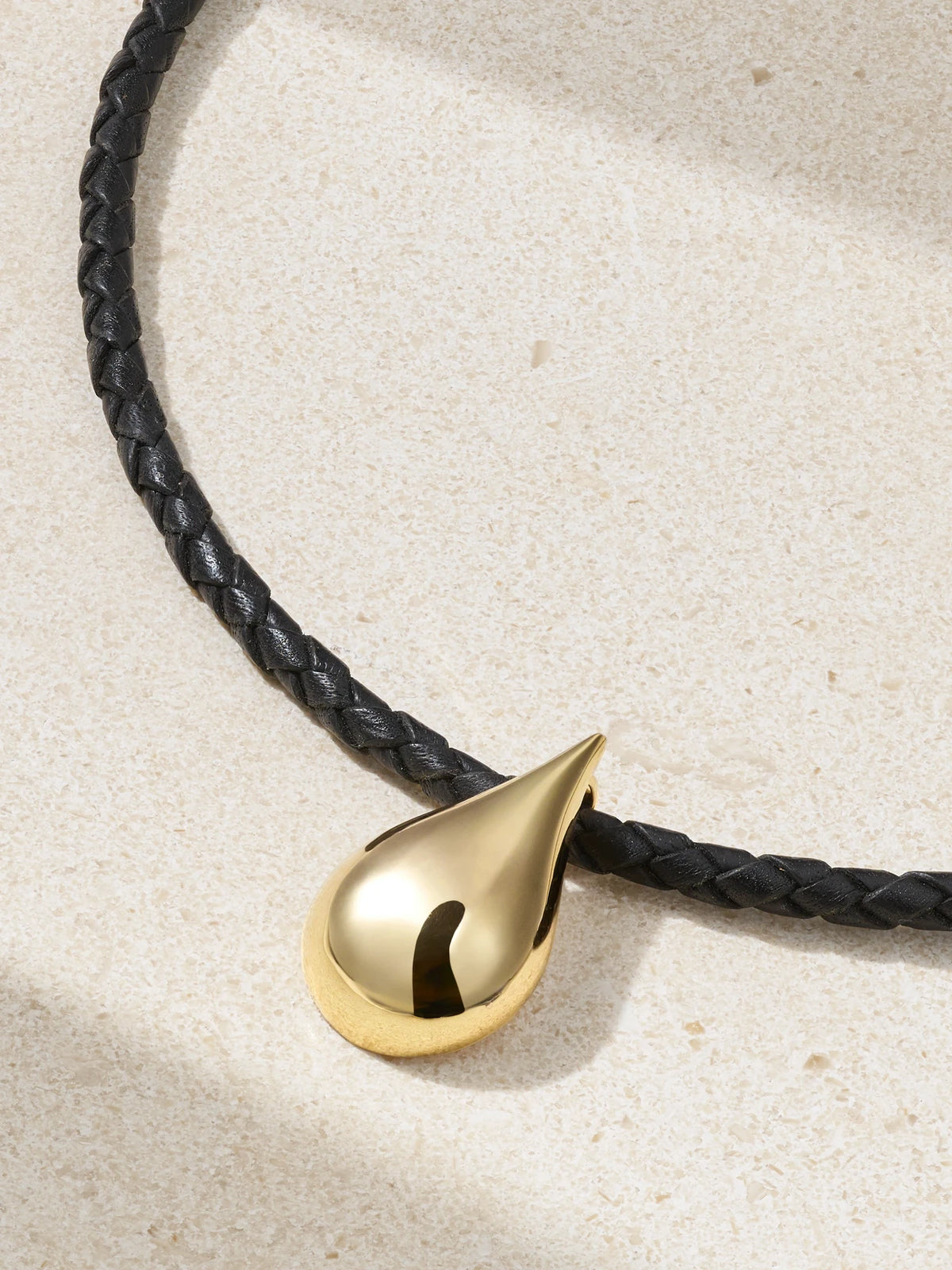 Water Droplet Leather And 14-karat Gold Necklace
