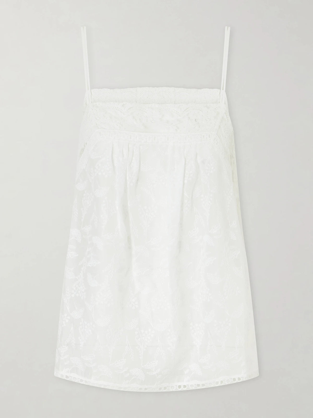 Eres Amande Embroidered Lace-trimmed Cotton-blend Voile Top