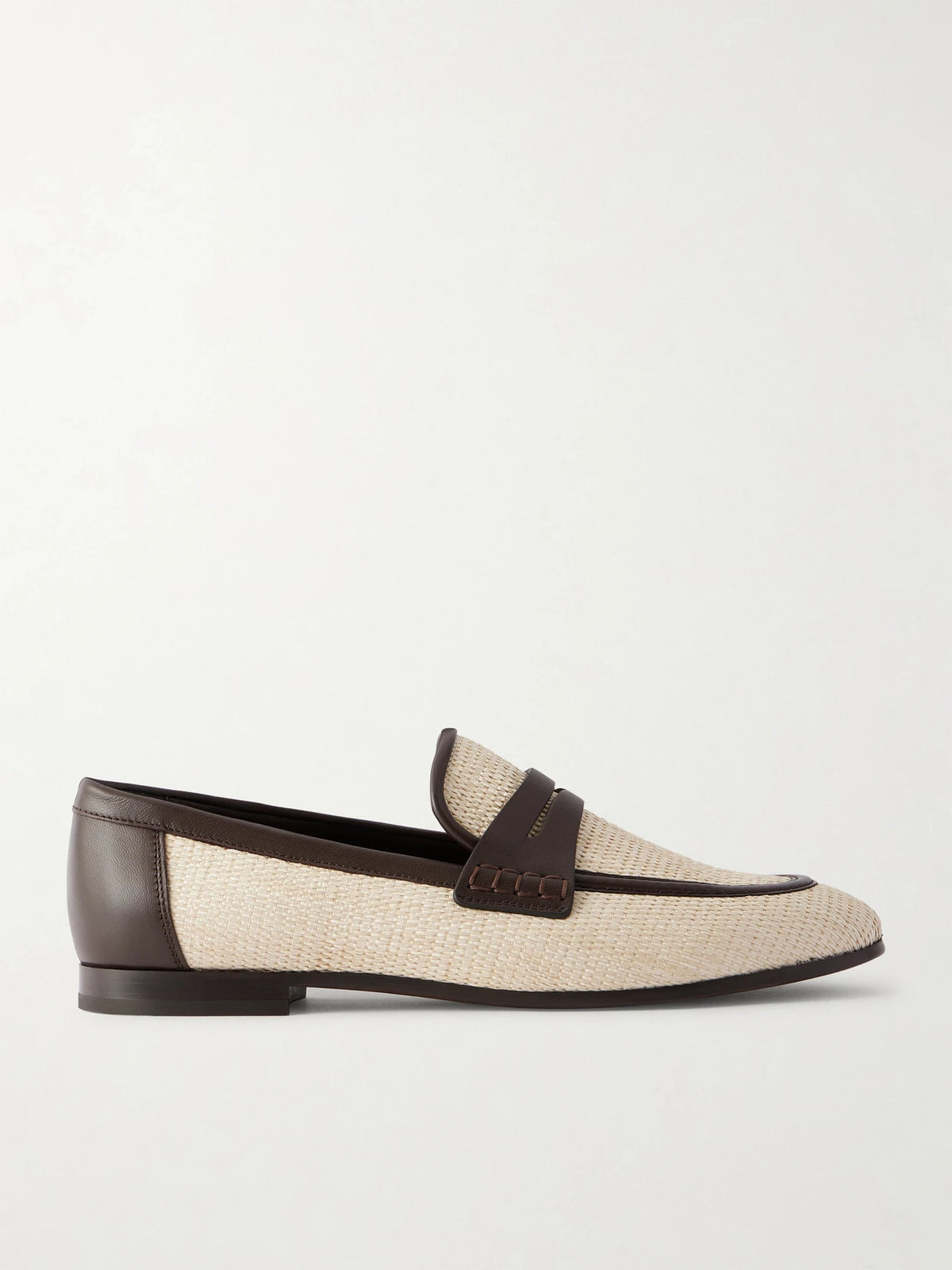 Leather-trimmed Raffia Penny Loafers