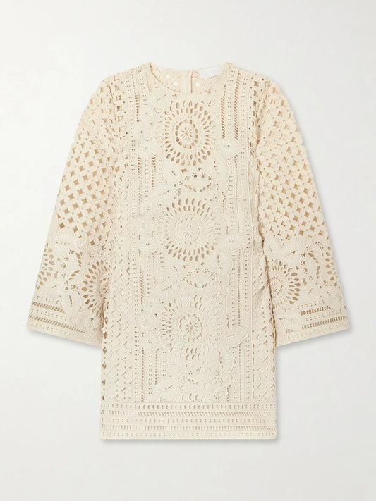 Image of Dresses. Product name - Indra Broderie Anglaise Cotton Mini Dress in Cream colour by brand - Zimmermann