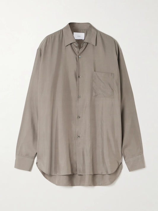 Image of a model wearing Tops. Product name - Twill Shirt in Taupe colour by brand - ssstein